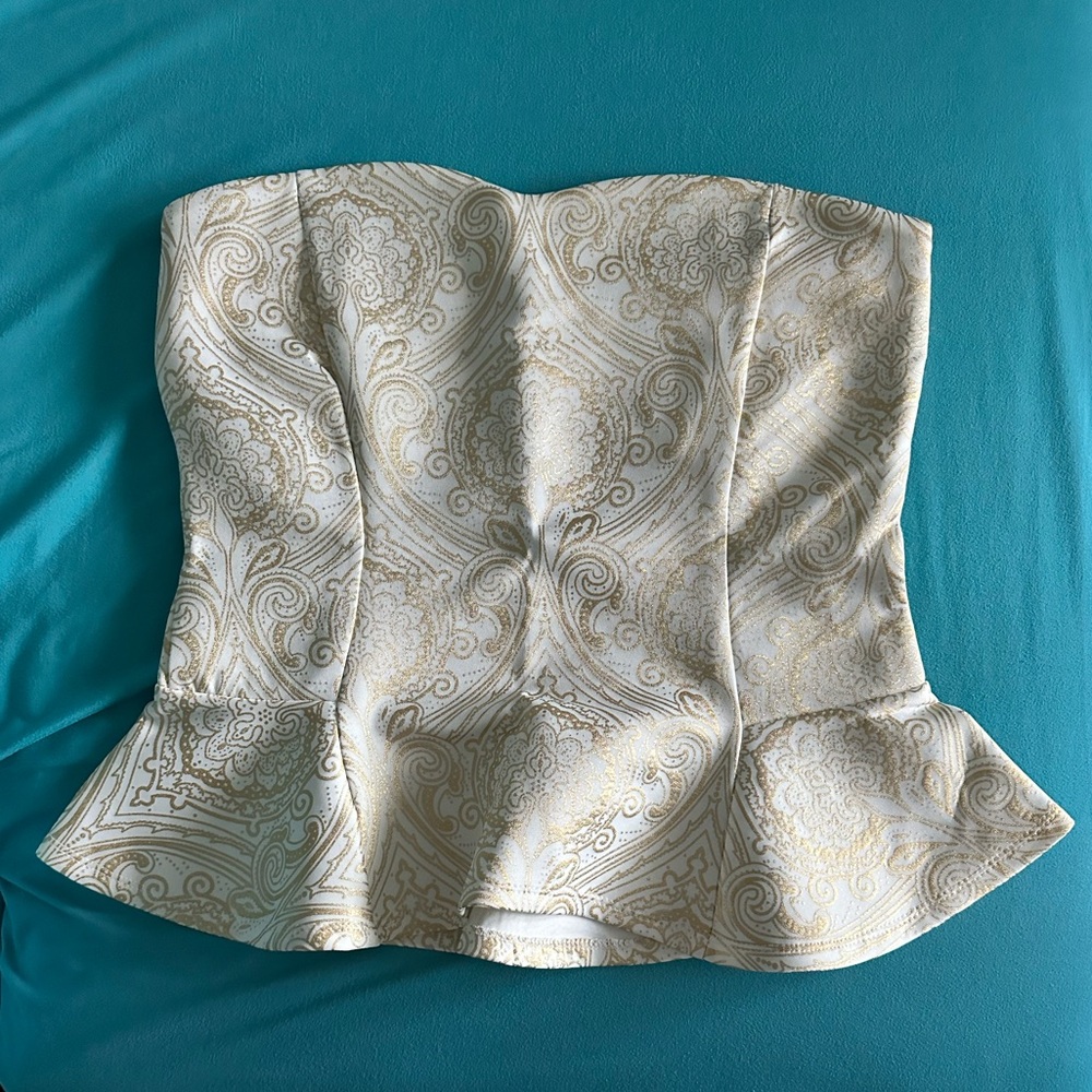 Jane Norman Gold and White Strapless Top Elegant Evening Top